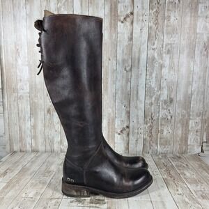 BED STU Women's Tall Leather Lace Up Back Riding Boots Distressed‎ Brown Size 6